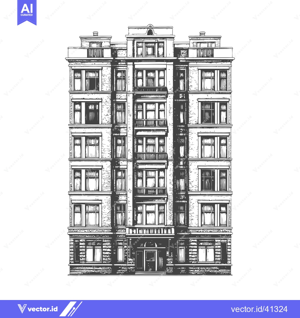 Premium Vector of Elegant multistory brick apartment building illustration