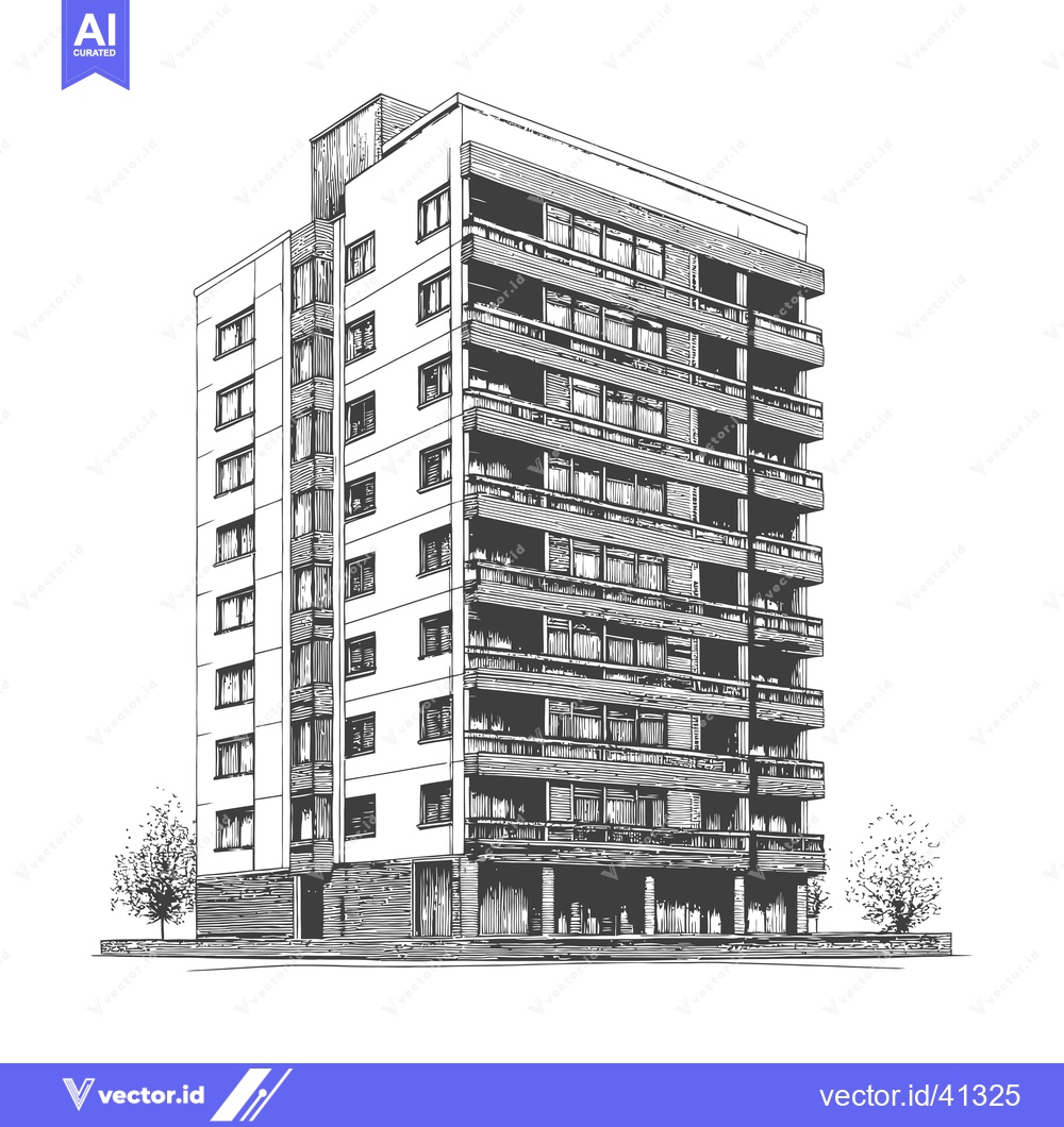 Premium Vector dari Hand Drawn Sketch Of Modern Apartment Building