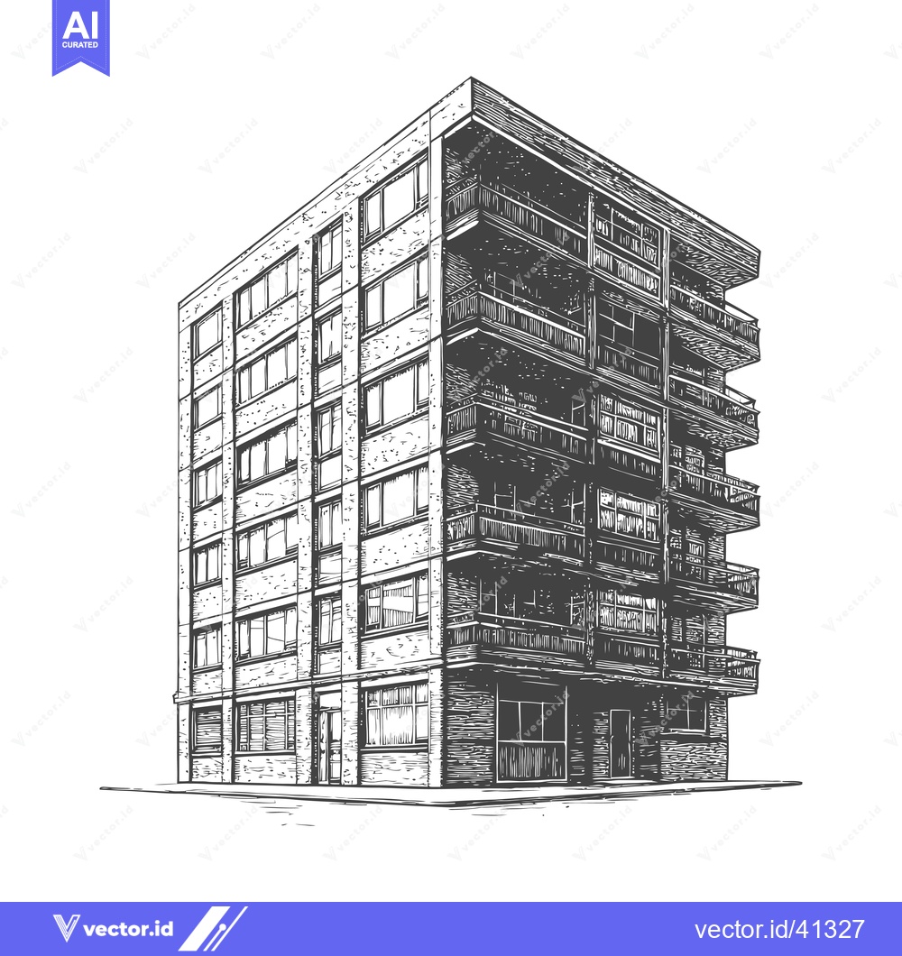 Premium Vector of A Detailed Sketch of a Multi Story Apartment Building
