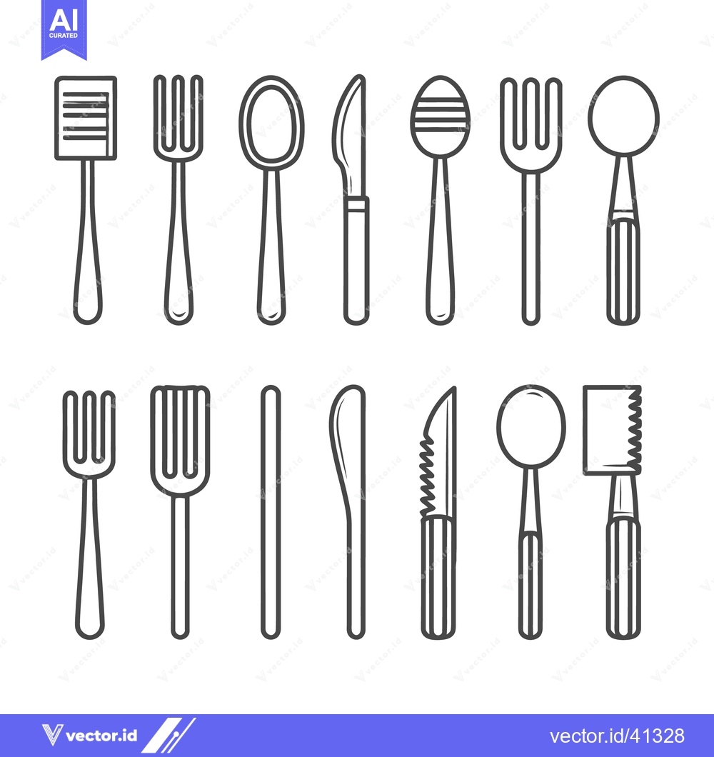 Premium Vector of Minimalist Cutlery Set: Line Art of Forks, Spoons, and Knives on White
