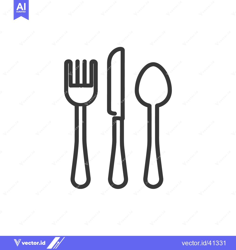 Premium Vector dari Minimalist Cutlery Icon: Fork, Knife, Spoon in Dark Gray Outline on Wh