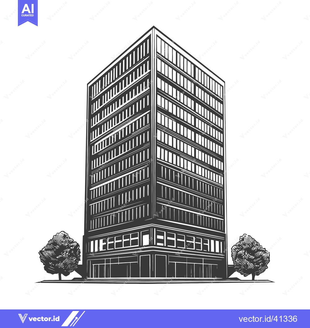 Premium Vector dari Modern City Building with Trees in Front