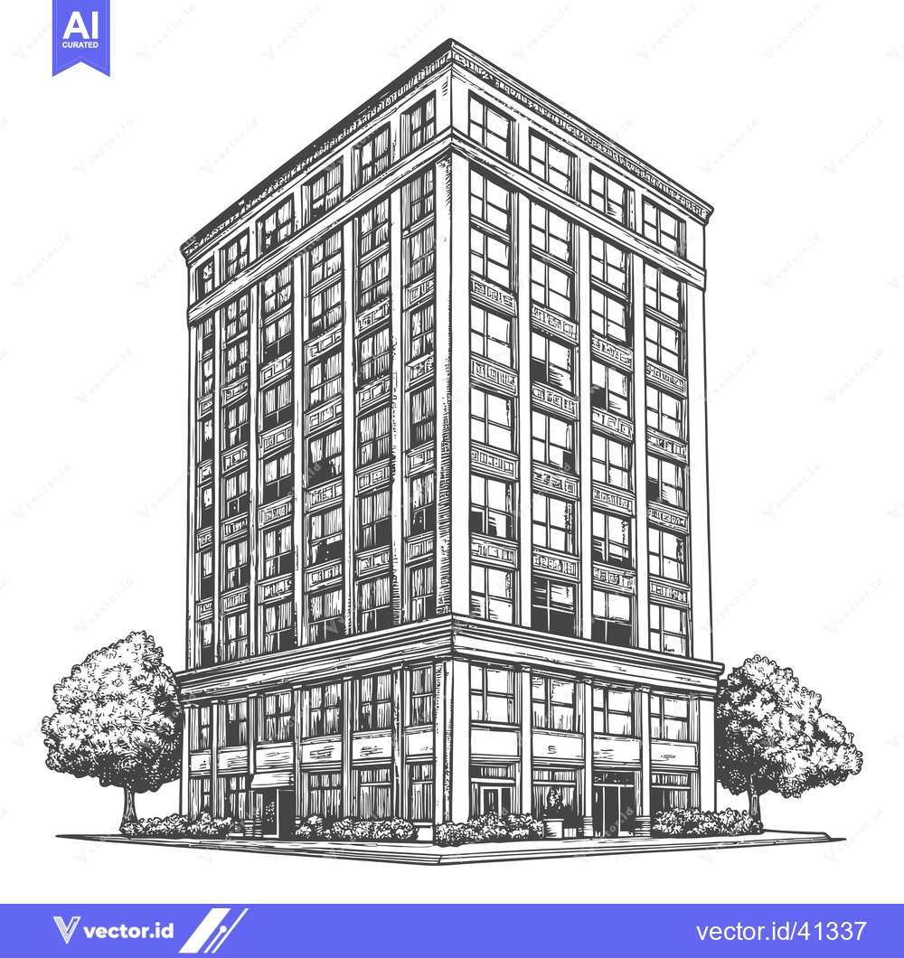 Premium Vector of A Detailed Drawing Of A Multi Story City Building