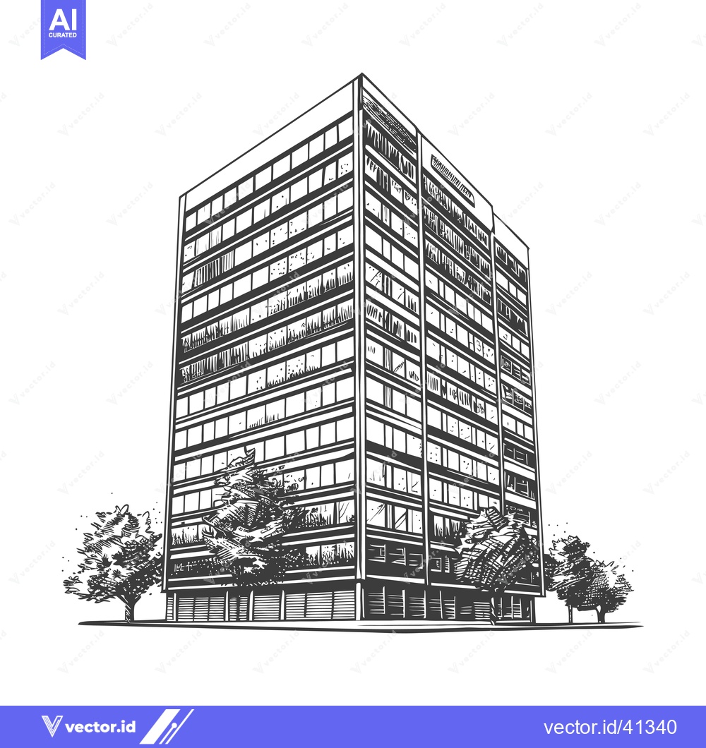 Premium Vector dari Modern Office Building With Trees Landscape Design