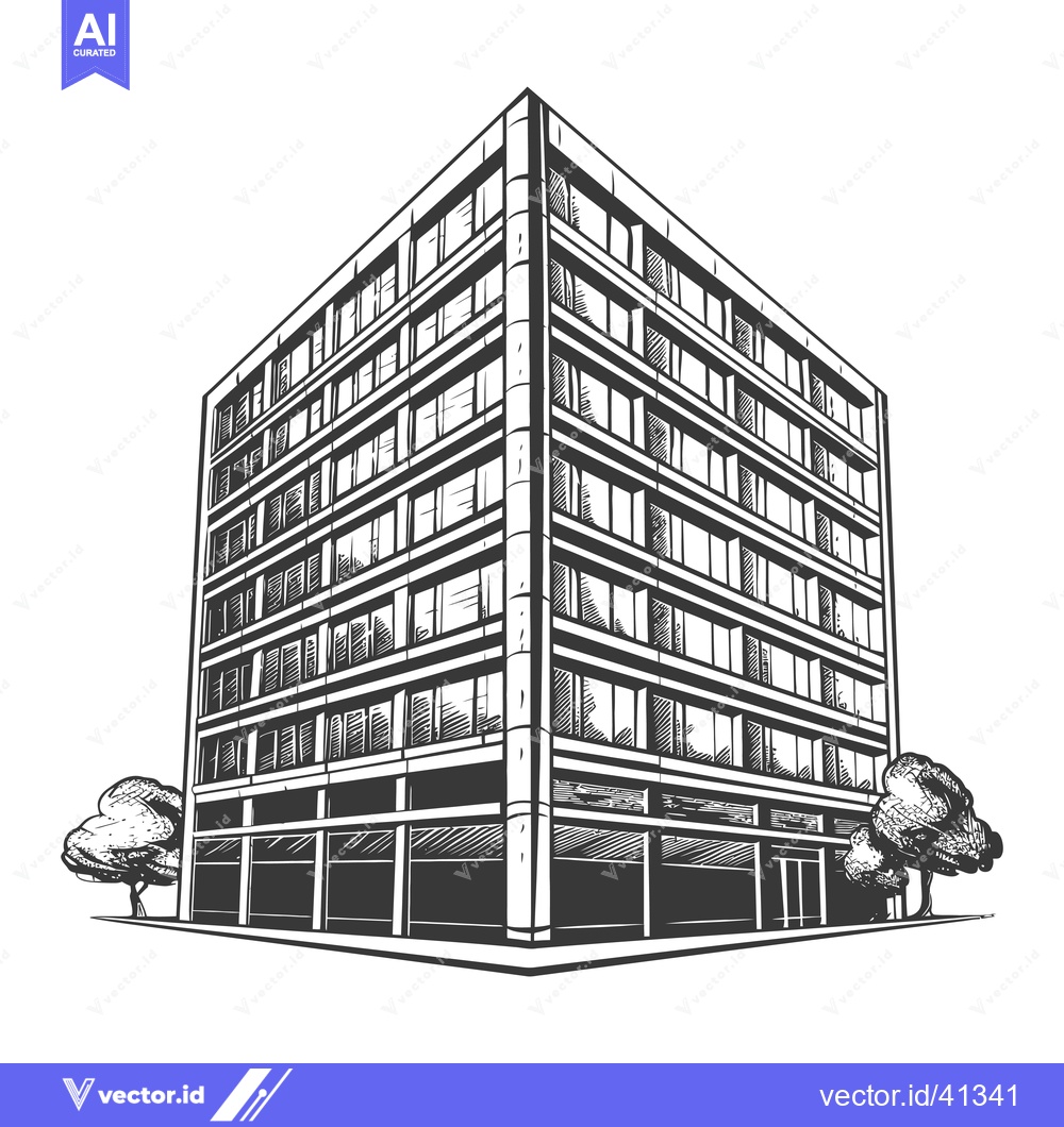 Premium Vector dari Modern Building Sketch With Trees