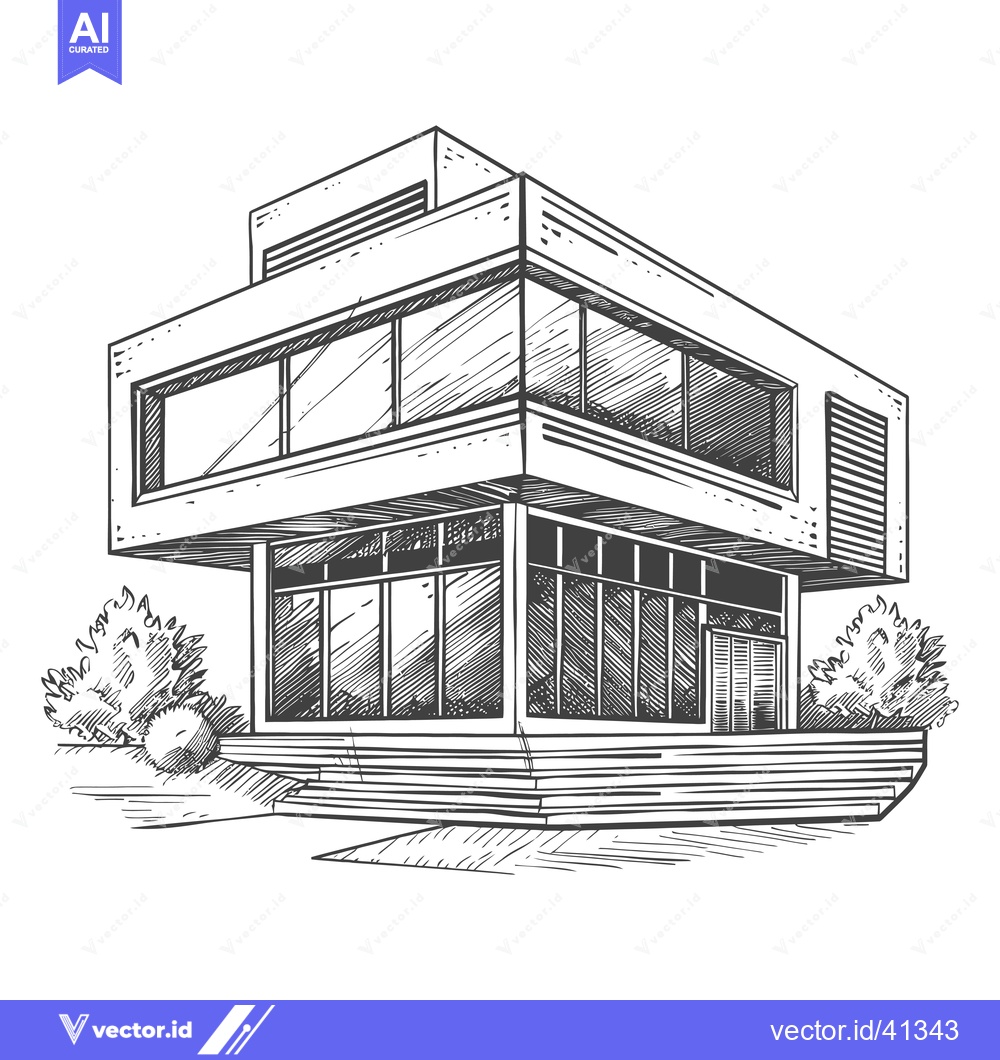 Premium Vector of Modern House Architectural Sketch Design Drawing