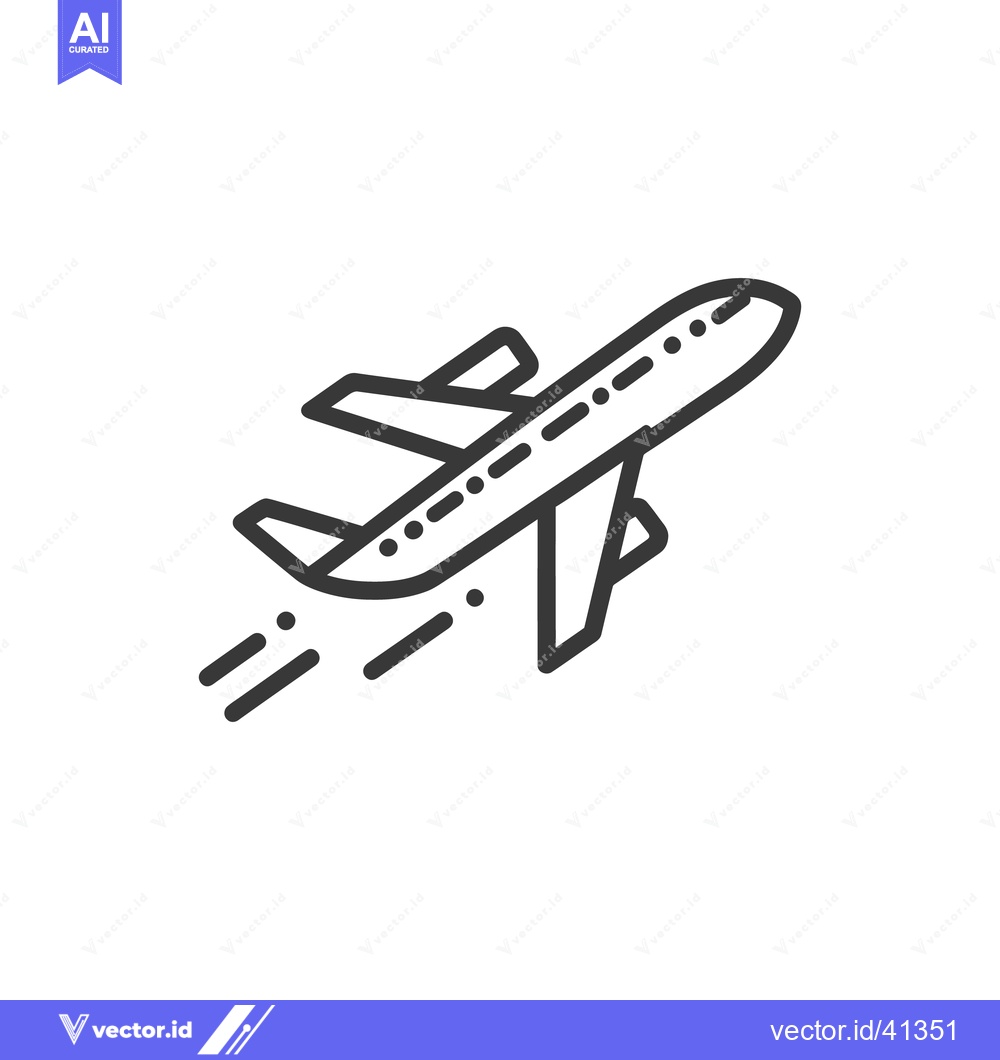 Premium Vector dari Airplane Ascending: Minimalist Line Art Icon with Motion Trails