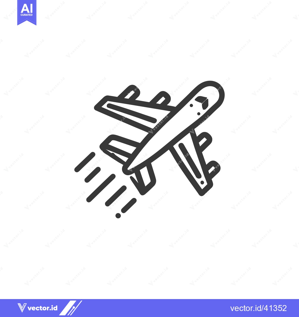 Premium Vector of Airplane Icon: Modern Line Art of a Flying Aircraft with Motion Trails