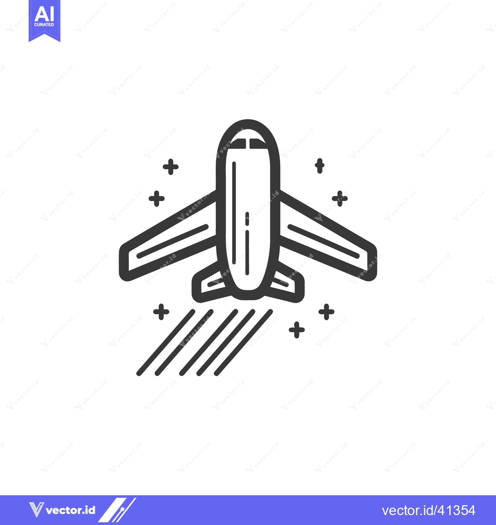 Premium Vector of Airplane Taking Off Icon with Vapor Trails and Stars