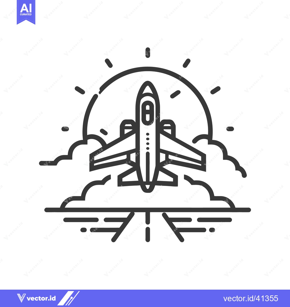 Premium Vector dari Airplane Taking Off at Sunrise, Minimalist Line Art
