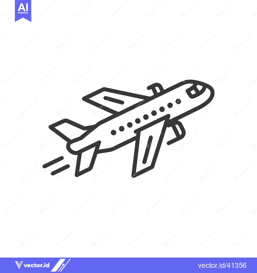 Premium Vector dari Airplane Icon: Commercial Jet Taking Off, Line Art Style