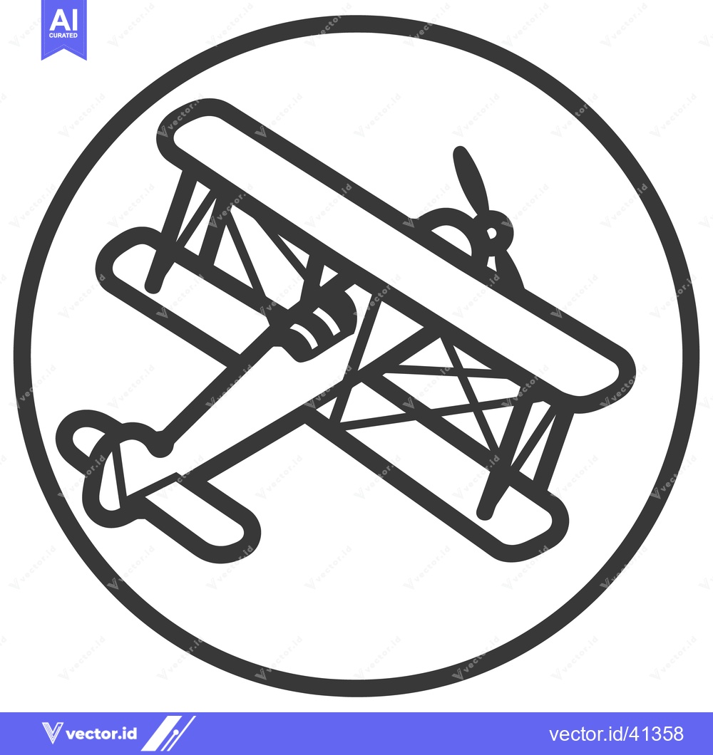 Premium Vector dari A vintage biplane icon appears inside of a circular frame
