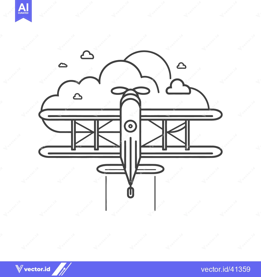 Premium Vector of An aerial view illustrates a biplane flying among fluffy clouds
