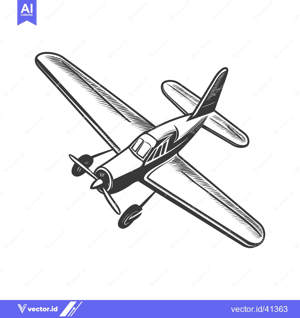 Premium Vector of A detailed vector illustration depicts a small single engine aircraft