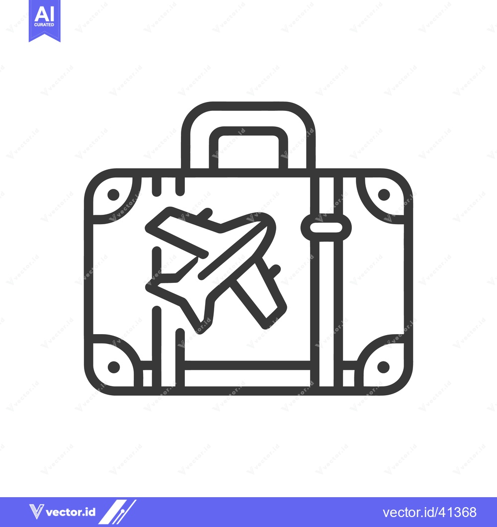 Premium Vector of Suitcase with Airplane Icon, Travel and Vacation Concept, Line Art