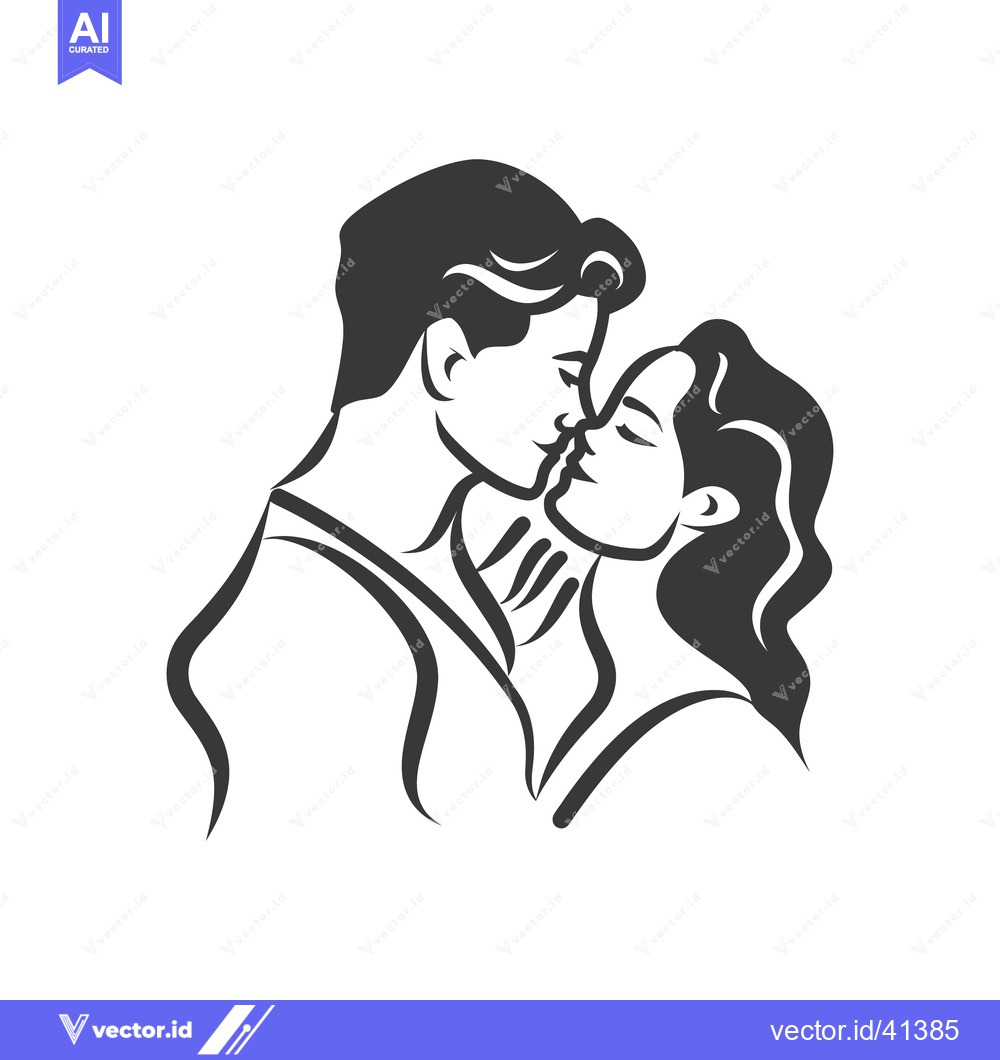 Premium Vector of Artistic Line Drawing Depicting Two People Sharing a Kiss