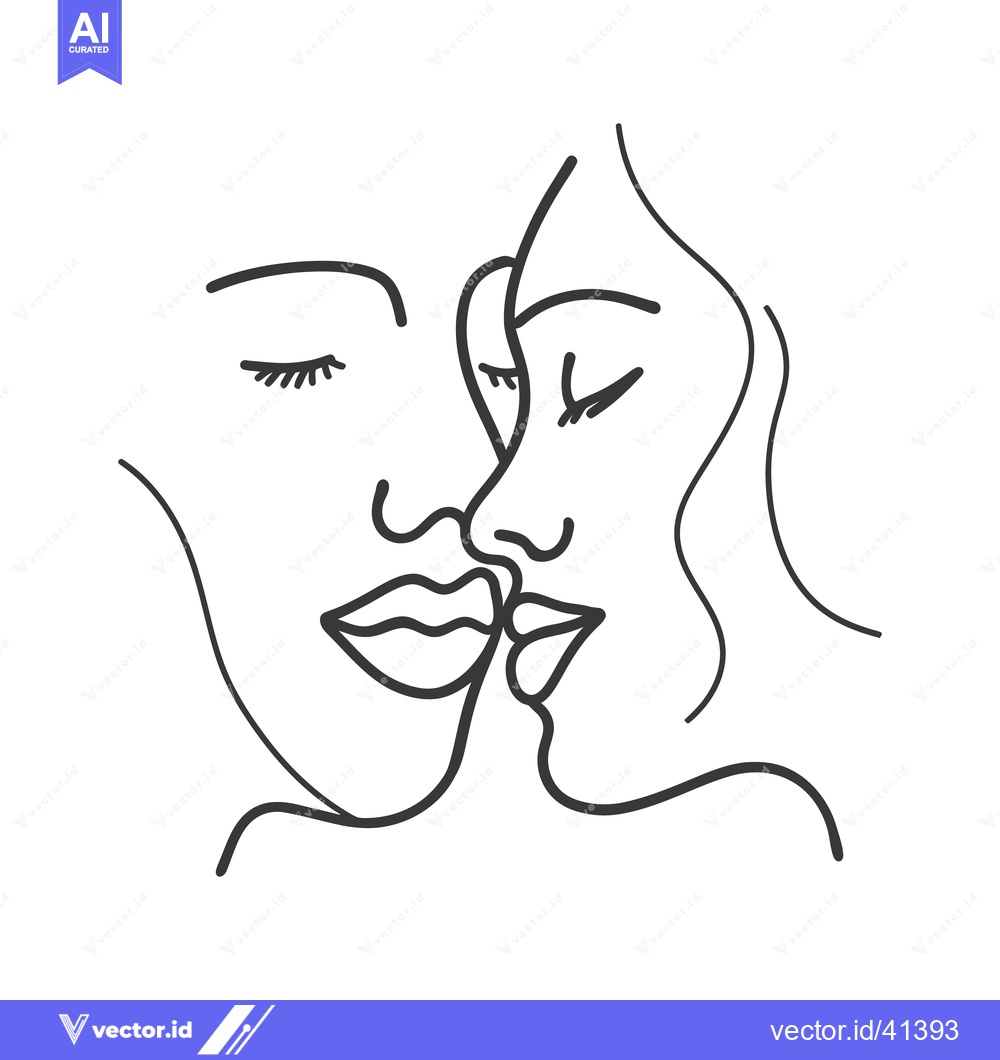 Premium Vector dari Two people shown in minimalist art kissing each other