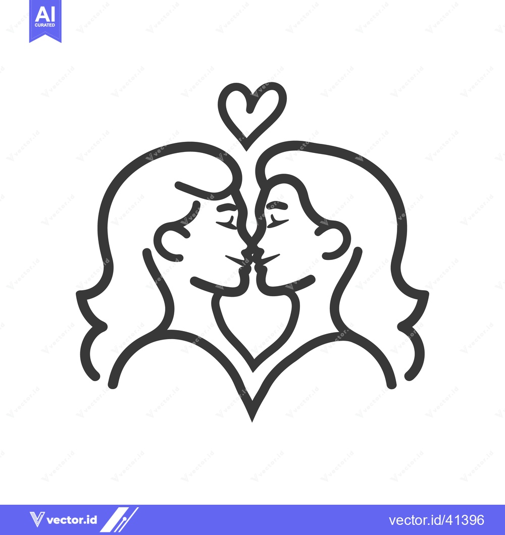 Premium Vector of Two women kissing under a symbol of love and affection