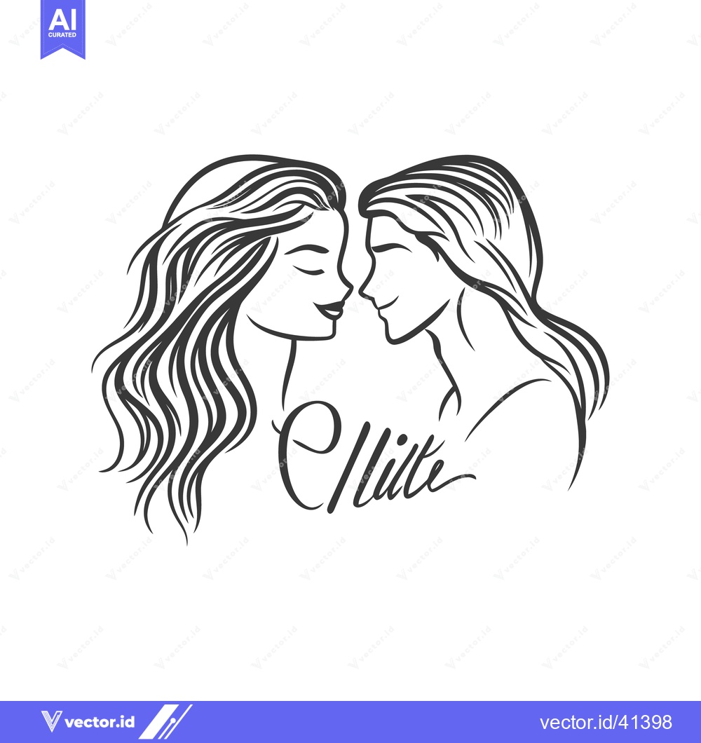 Premium Vector dari Two women facing each other with flowing hair in an embrace