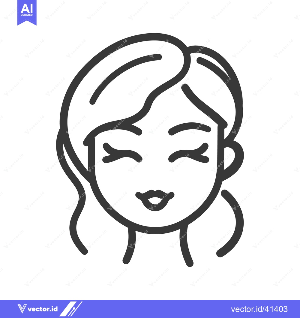 Premium Vector of Smiling woman with closed eyes and wavy hair shown in a line drawing
