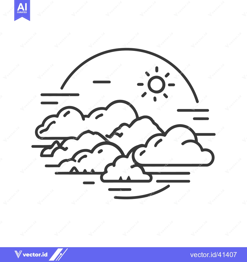Premium Vector dari Minimalist Cloudscape: Sun, Clouds, and Horizon Line Art Illustration