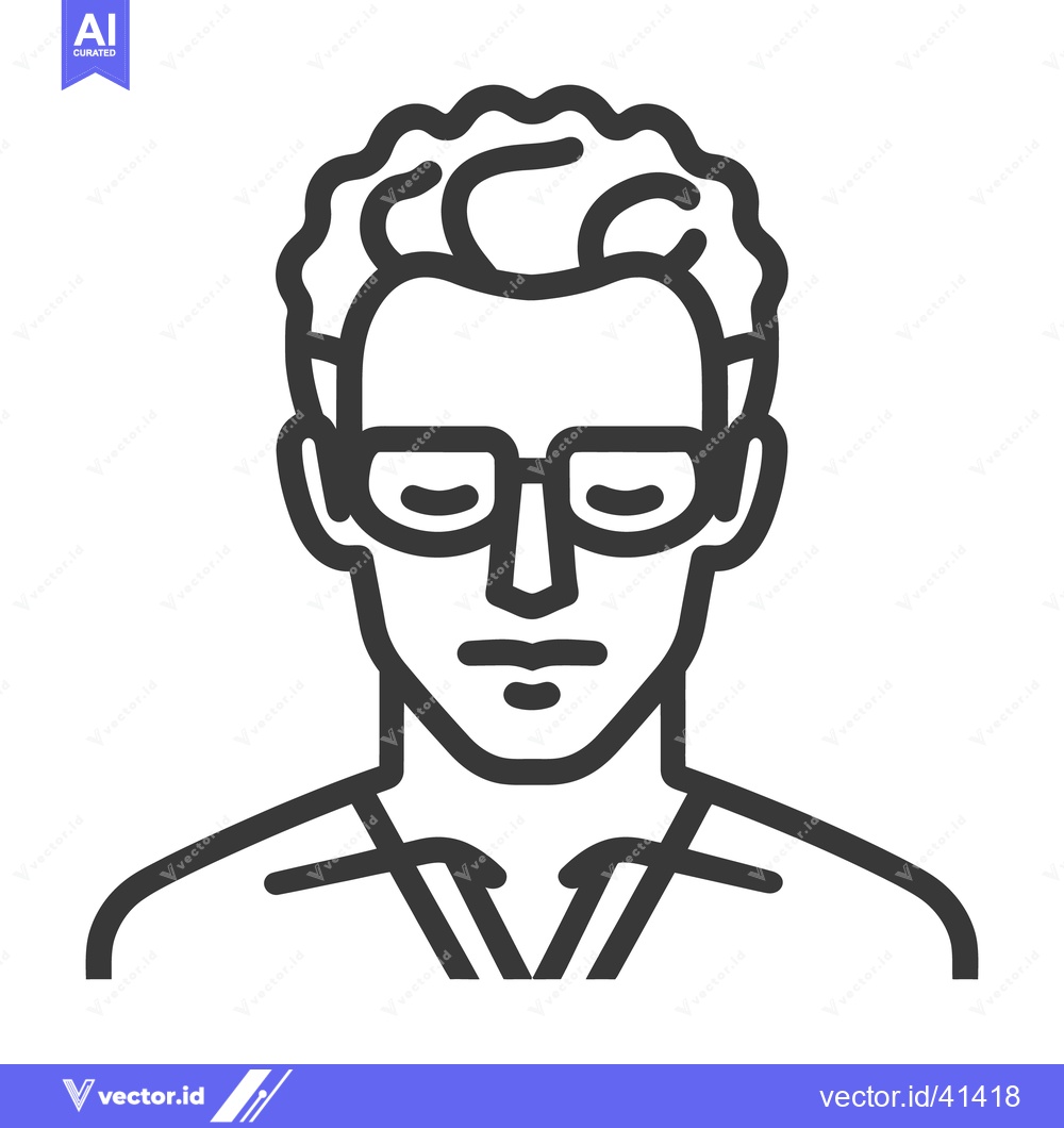 Premium Vector dari Minimalist Line Art Portrait of a Man with Glasses and Curly Hair