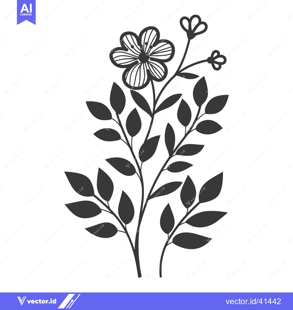 Premium Vector dari A stylized monochrome floral arrangement featuring flowers and foliage