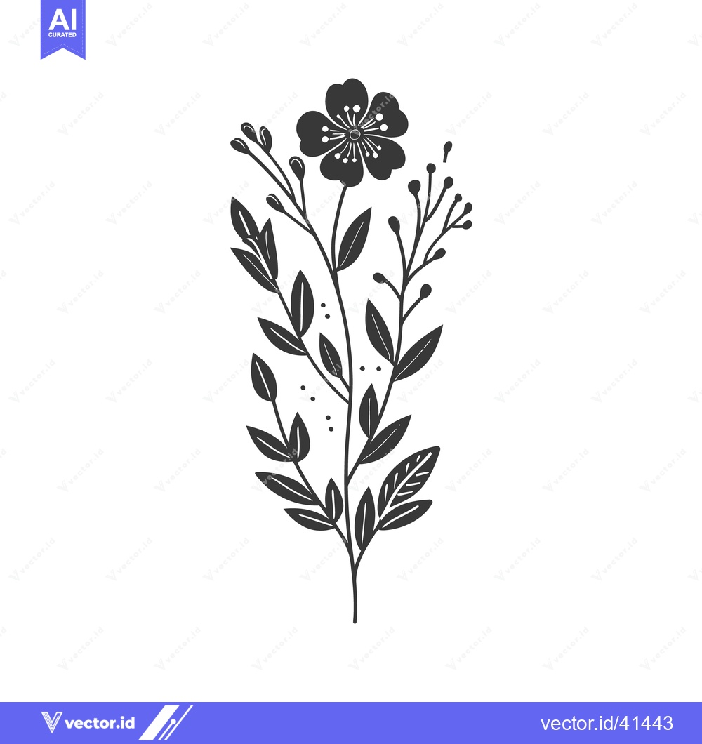 Premium Vector of A stylized black and white illustration of a single floral stem