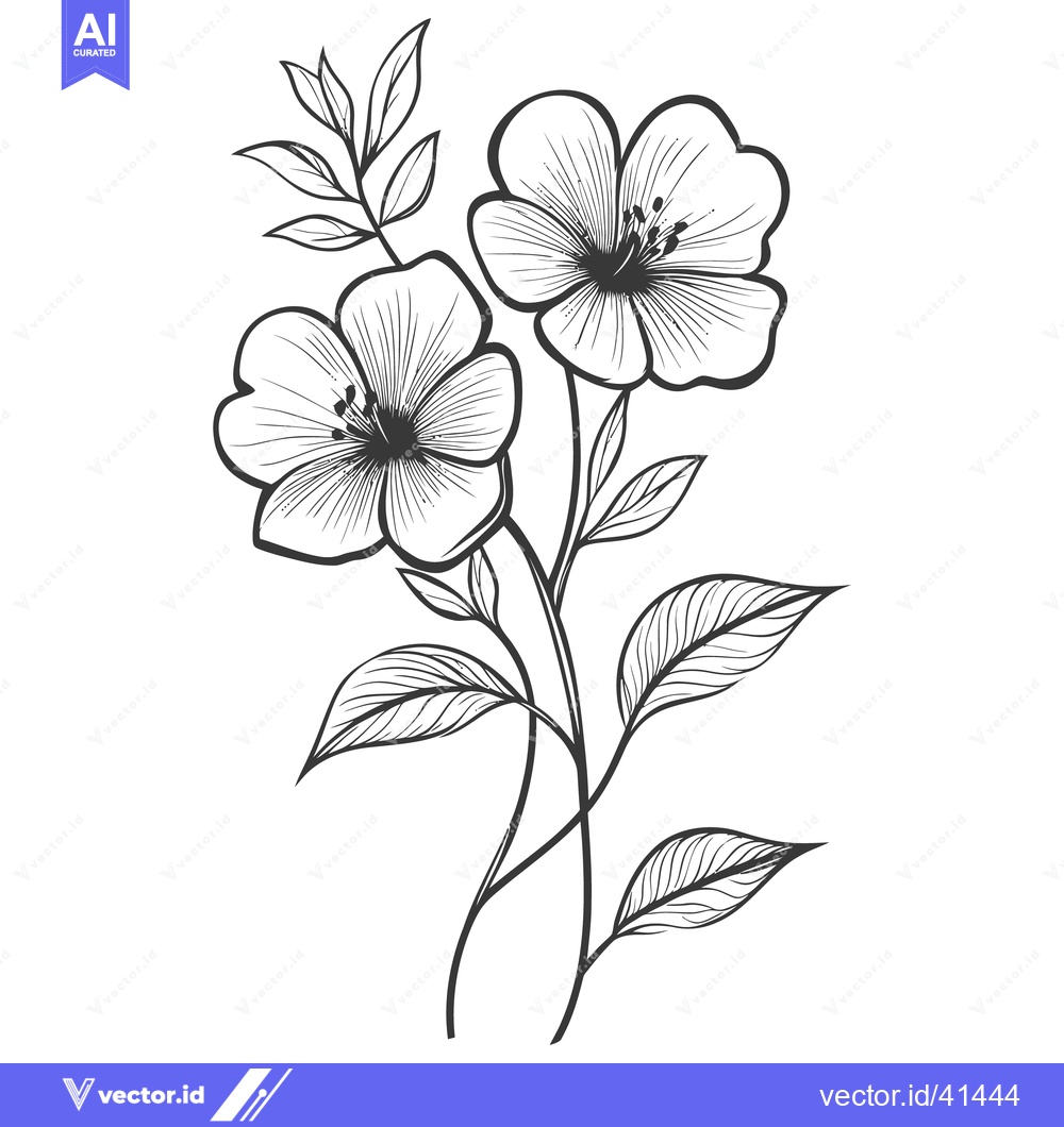 Premium Vector dari Detailed line art illustration features two flowers and several leaves