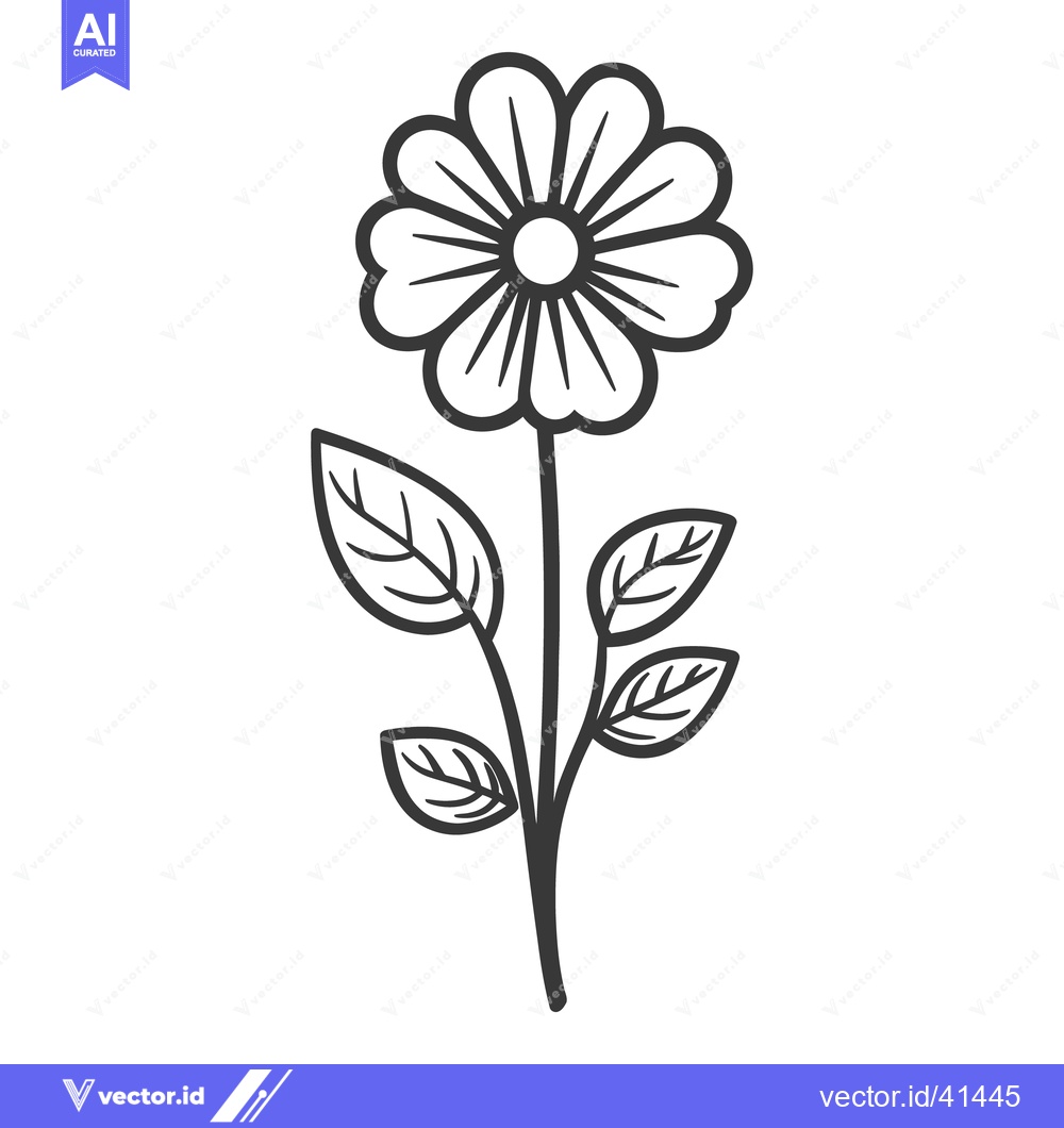 Premium Vector dari A simple black and white line drawing of a daisy flower
