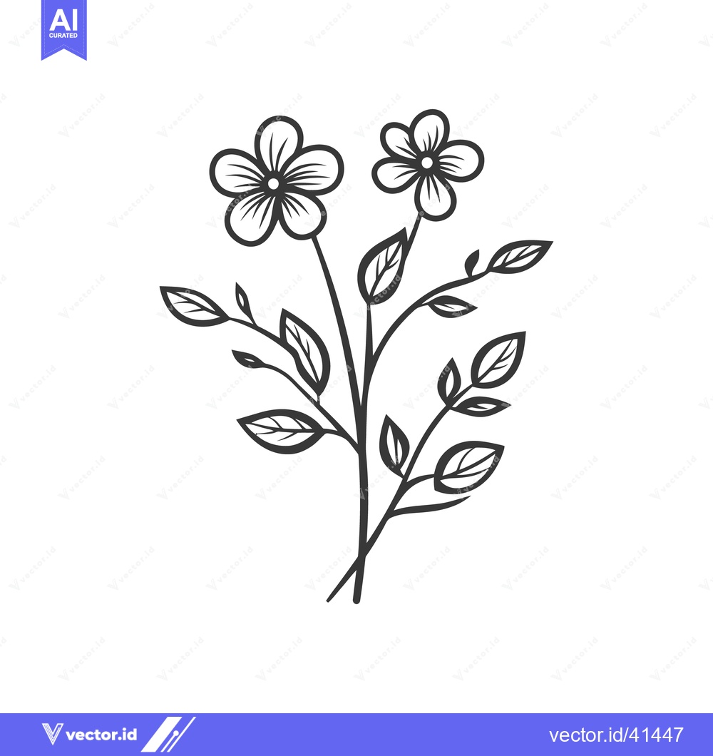 Premium Vector dari Two simple line art flowers with green leaves and stems
