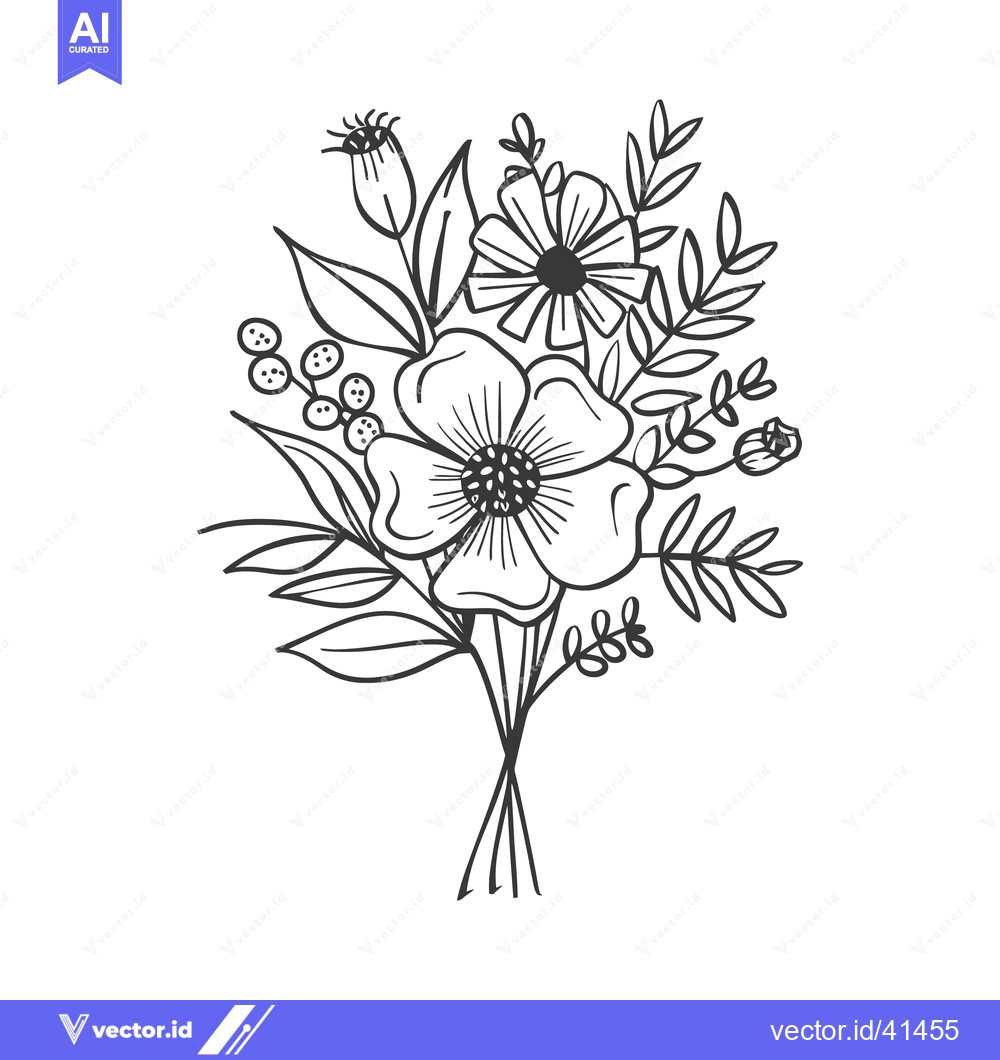 Premium Vector dari A delicate floral bouquet with elegant black line art design