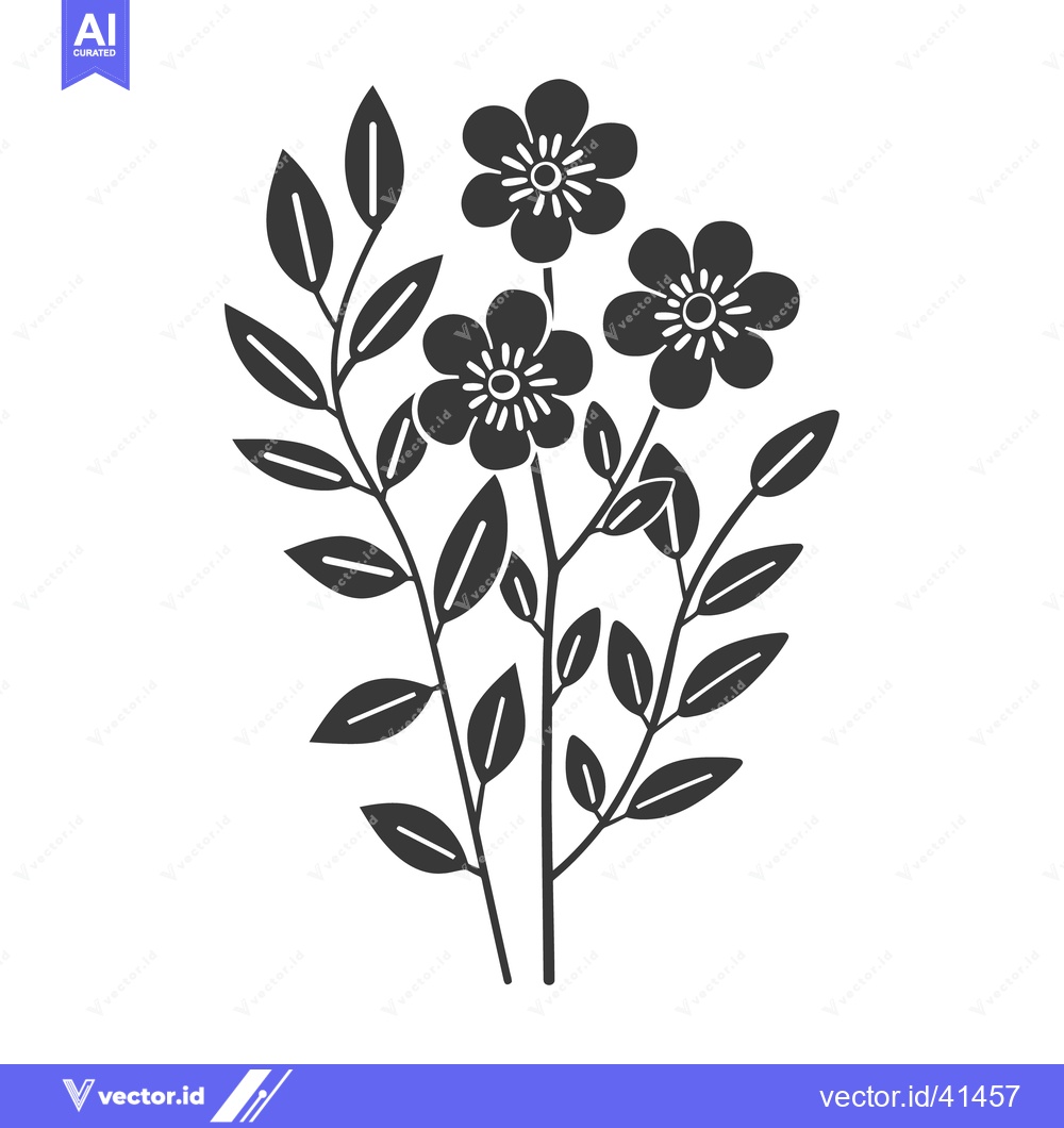 Premium Vector dari A Simple Black Illustration Depicting Flowers and Green Leafy Branches