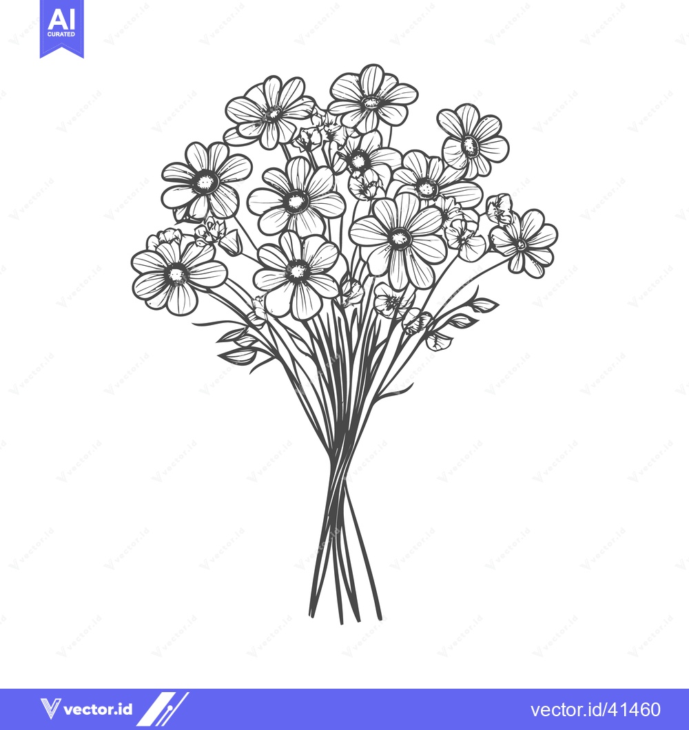 Premium Vector of A bouquet of flowers with detailed outlines and elegant stems