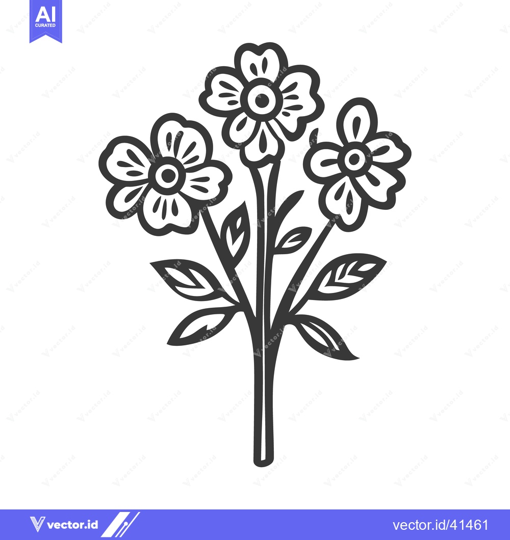 Premium Vector of A simplistic drawing depicts three flowers on stems with leaves