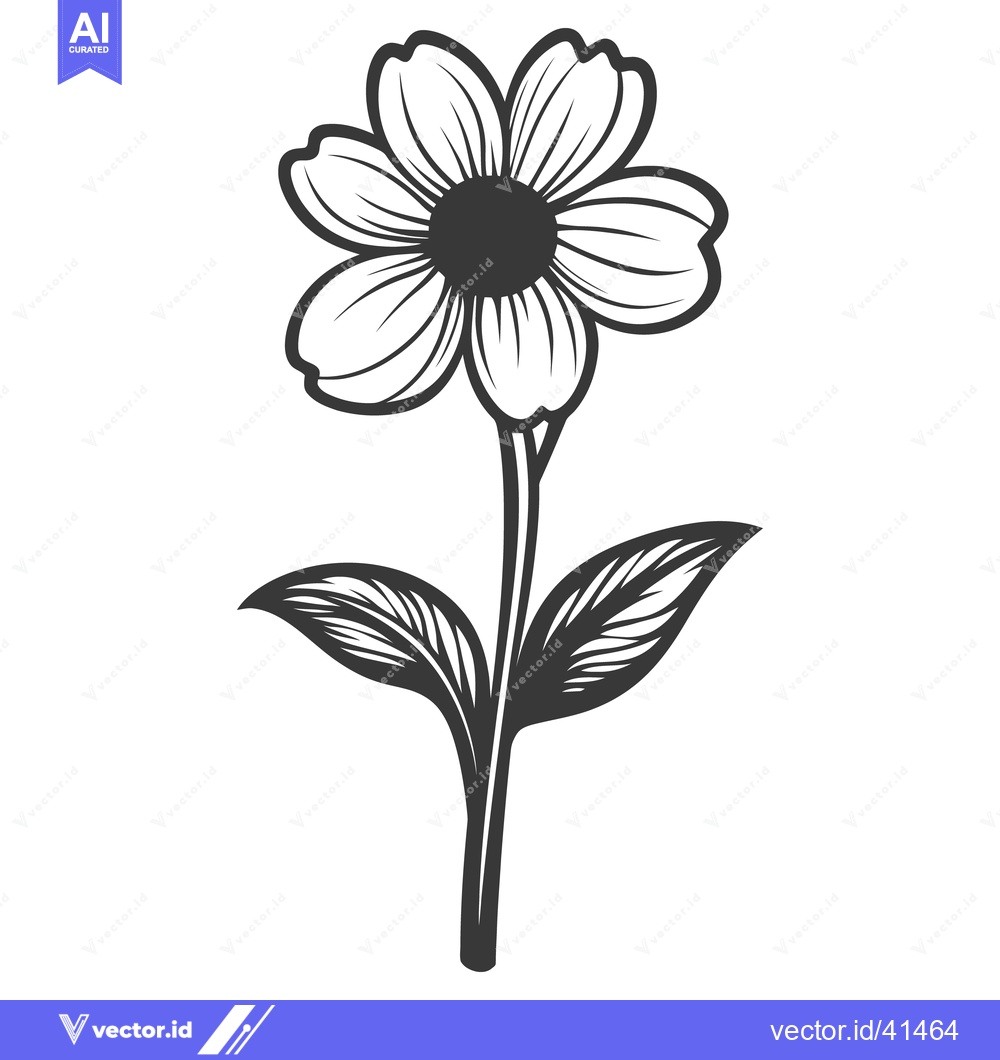 Premium Vector dari A simple black and white illustration depicting a single flower stem