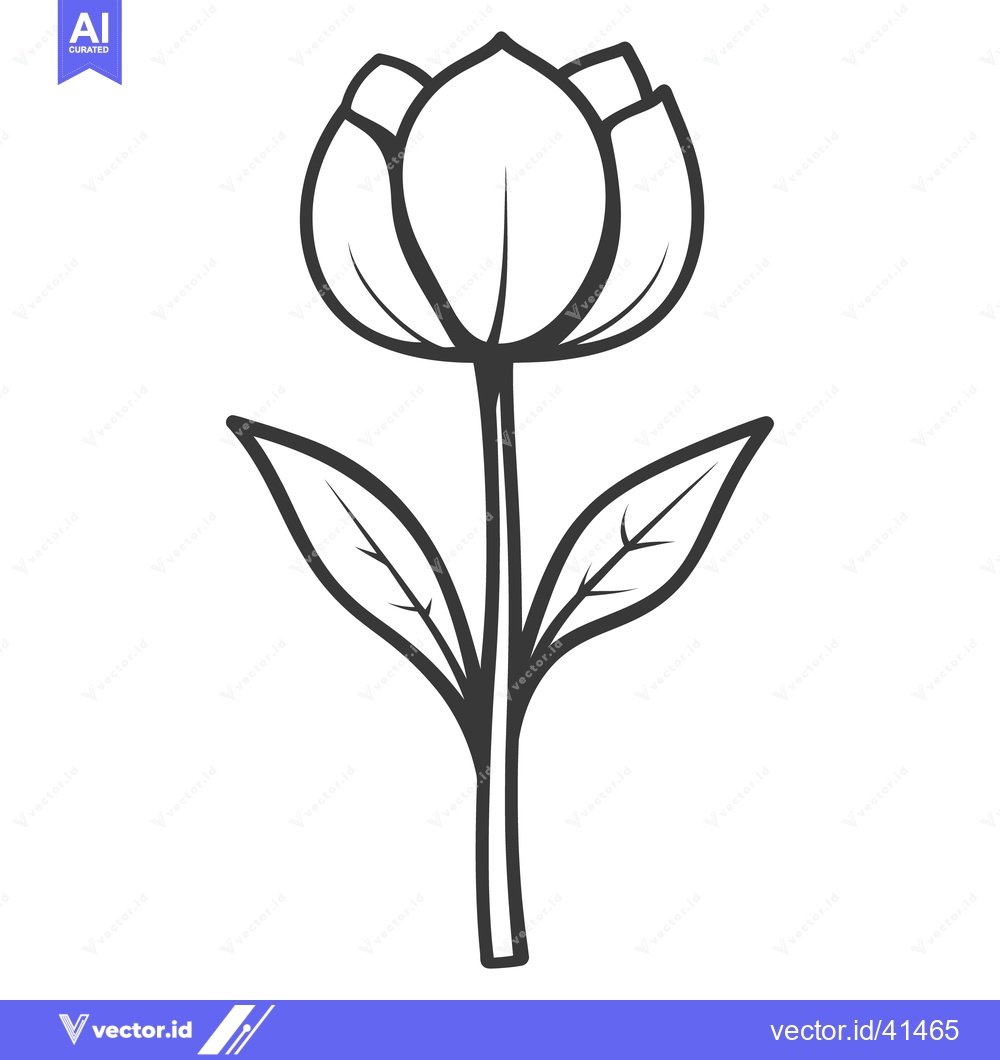 Premium Vector of A simple black and white drawing of a stylized tulip flower
