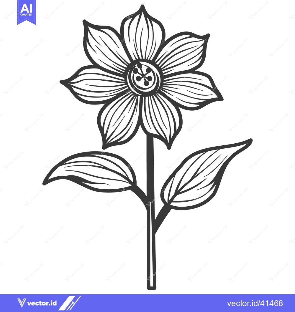 Premium Vector dari Detailed monochrome drawing of a beautiful flower with leaves