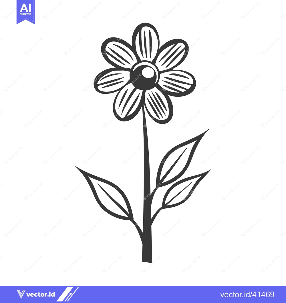 Premium Vector dari Simple black and white drawing of a detailed daisy flower