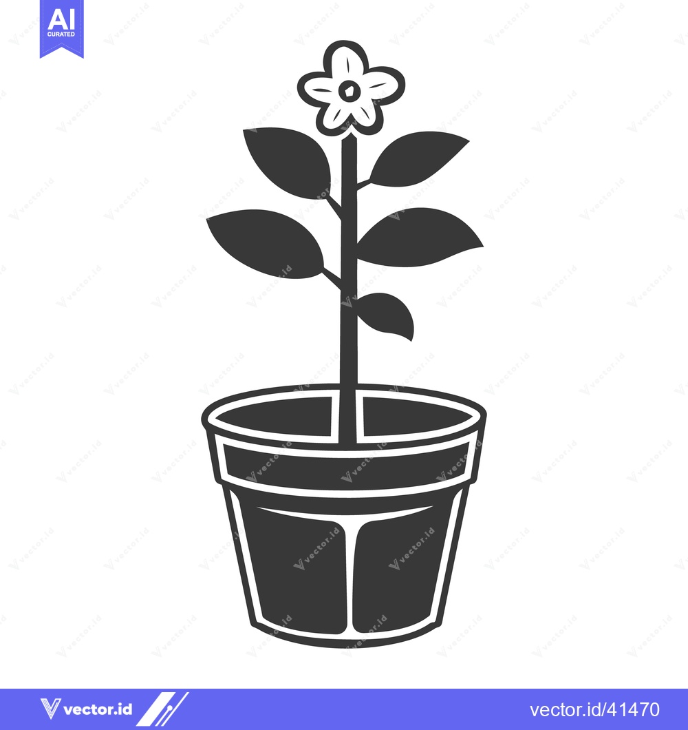 Premium Vector dari A potted plant with a single blooming flower and dark leaves