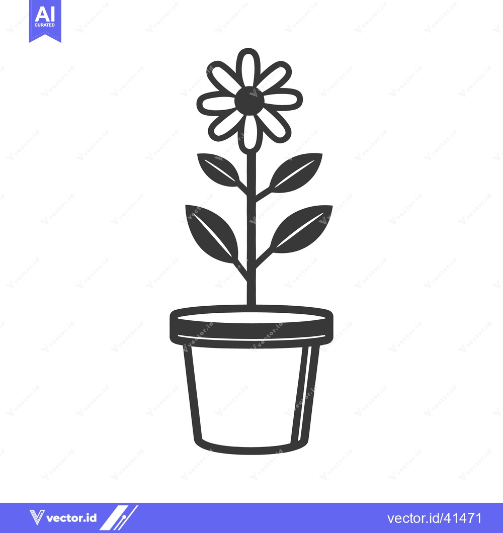 Premium Vector dari Simple black and white illustration of a potted flower plant
