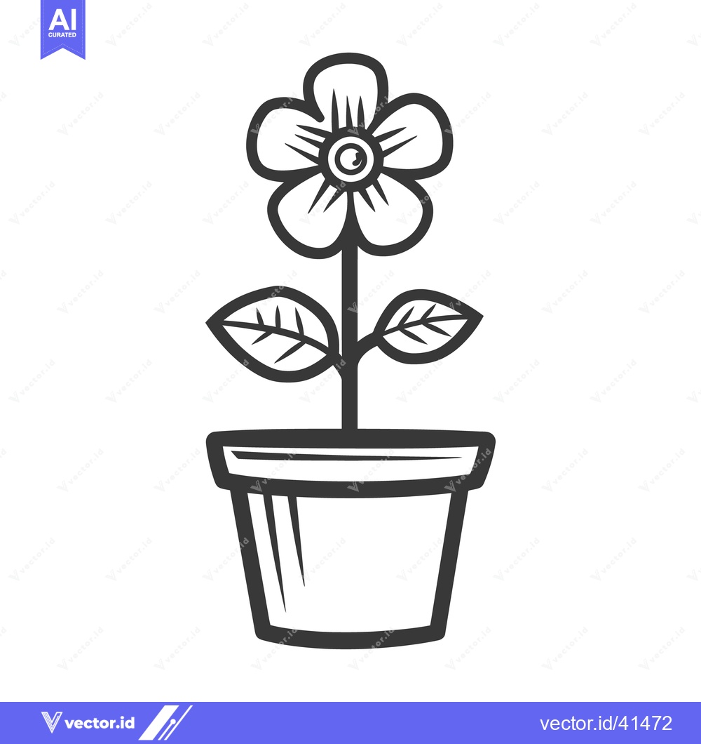 Premium Vector of A simple line drawing depicting a potted blooming flower plant