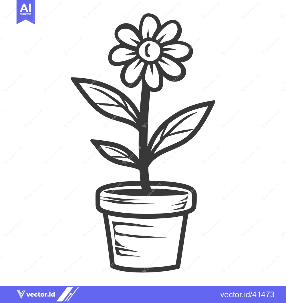 Premium Vector dari A simple black and white drawing of a potted flower