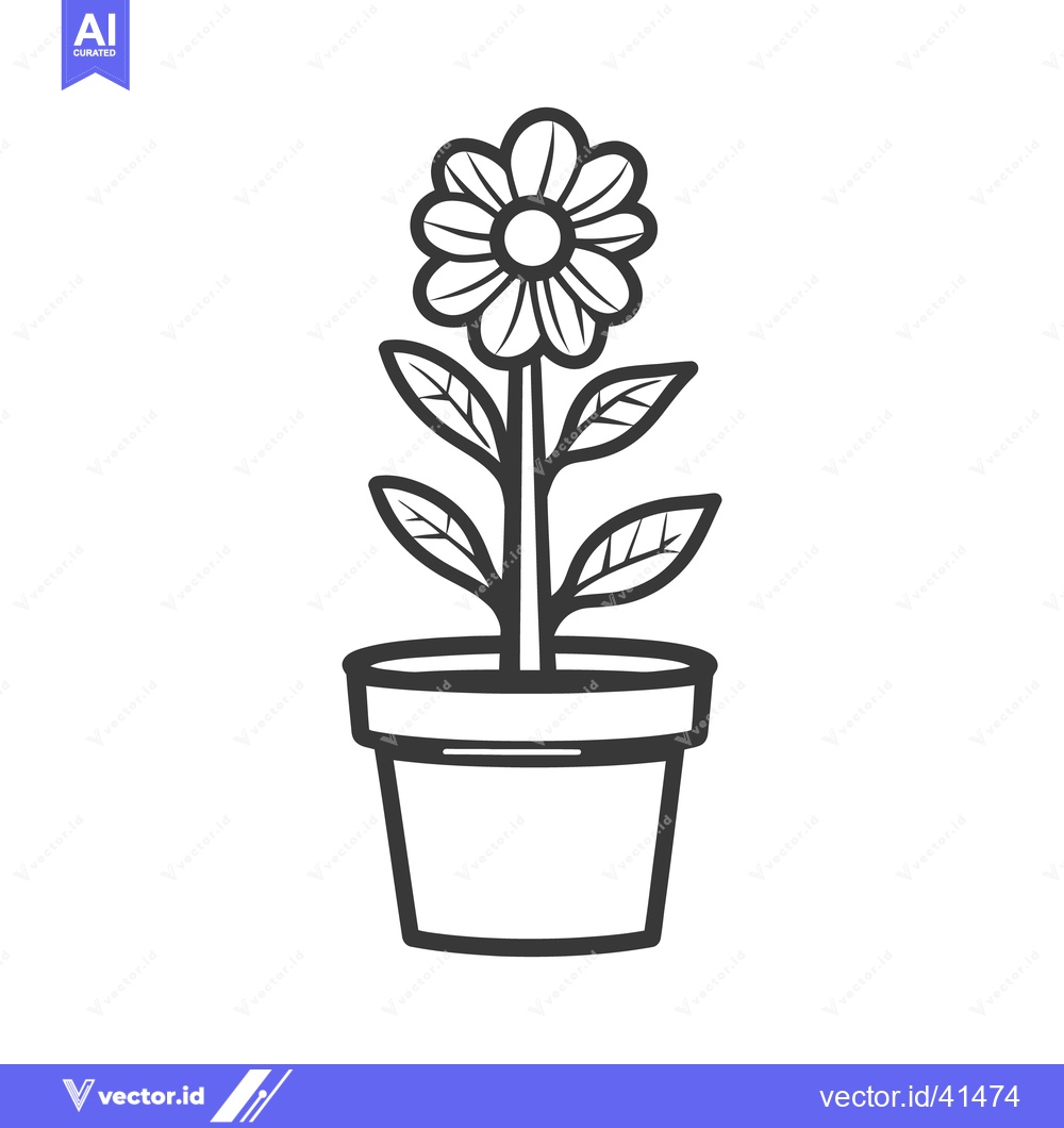 Premium Vector dari Simple black and white drawing of a potted daisy flower