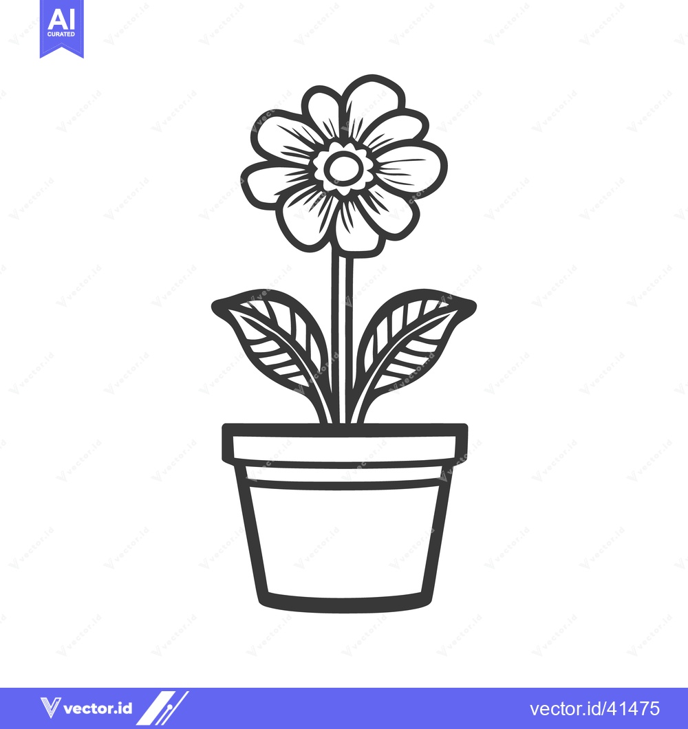 Premium Vector dari A simple line drawing depicting a potted blooming flower