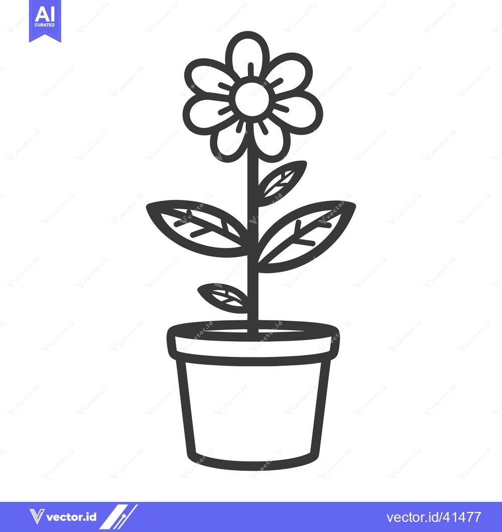 Premium Vector dari A simplistic line drawing of a potted flower in bloom