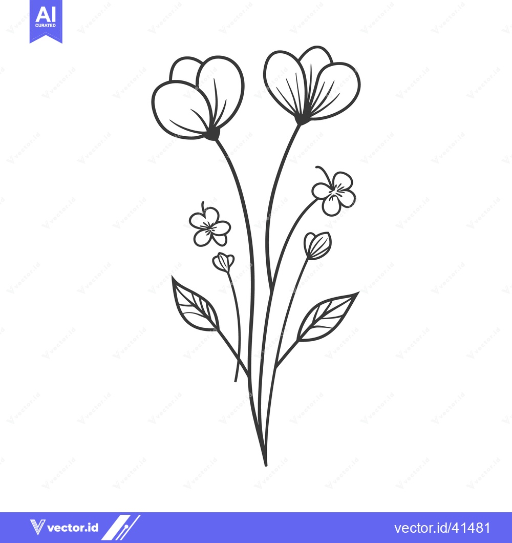 Premium Vector dari Simple black and white drawing of various flowers and leaves