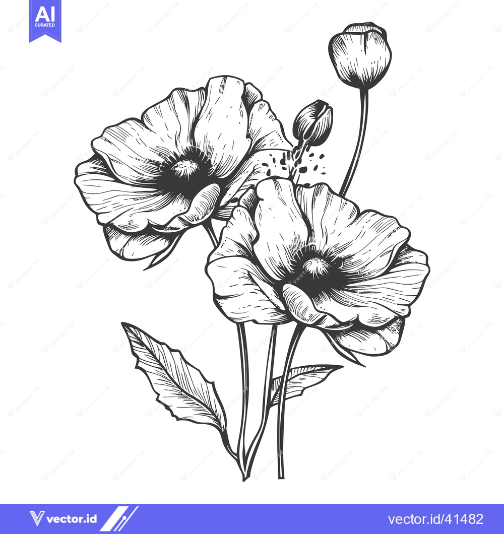 Premium Vector dari Intricate black and white illustration of several blooming flowers