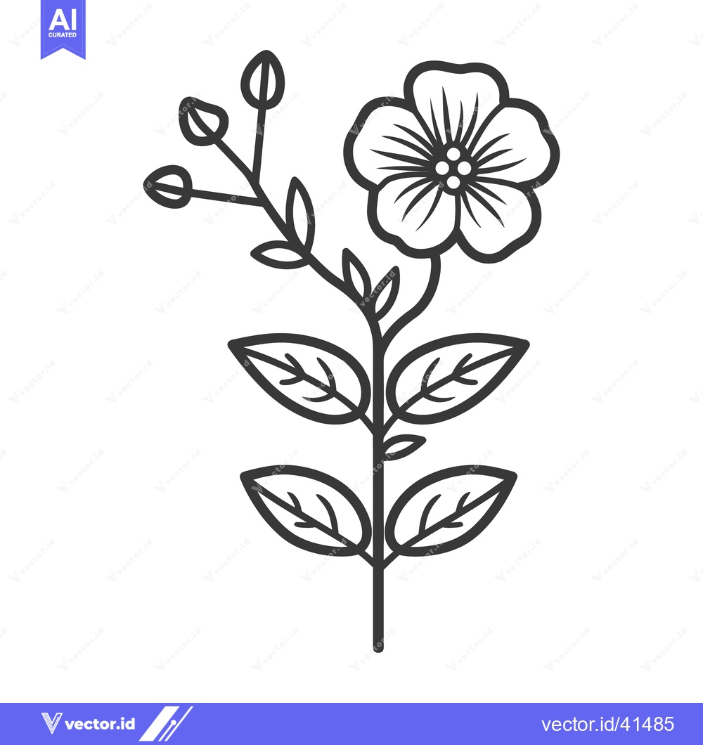 Premium Vector dari A single blooming flower with leaves and small buds on stem