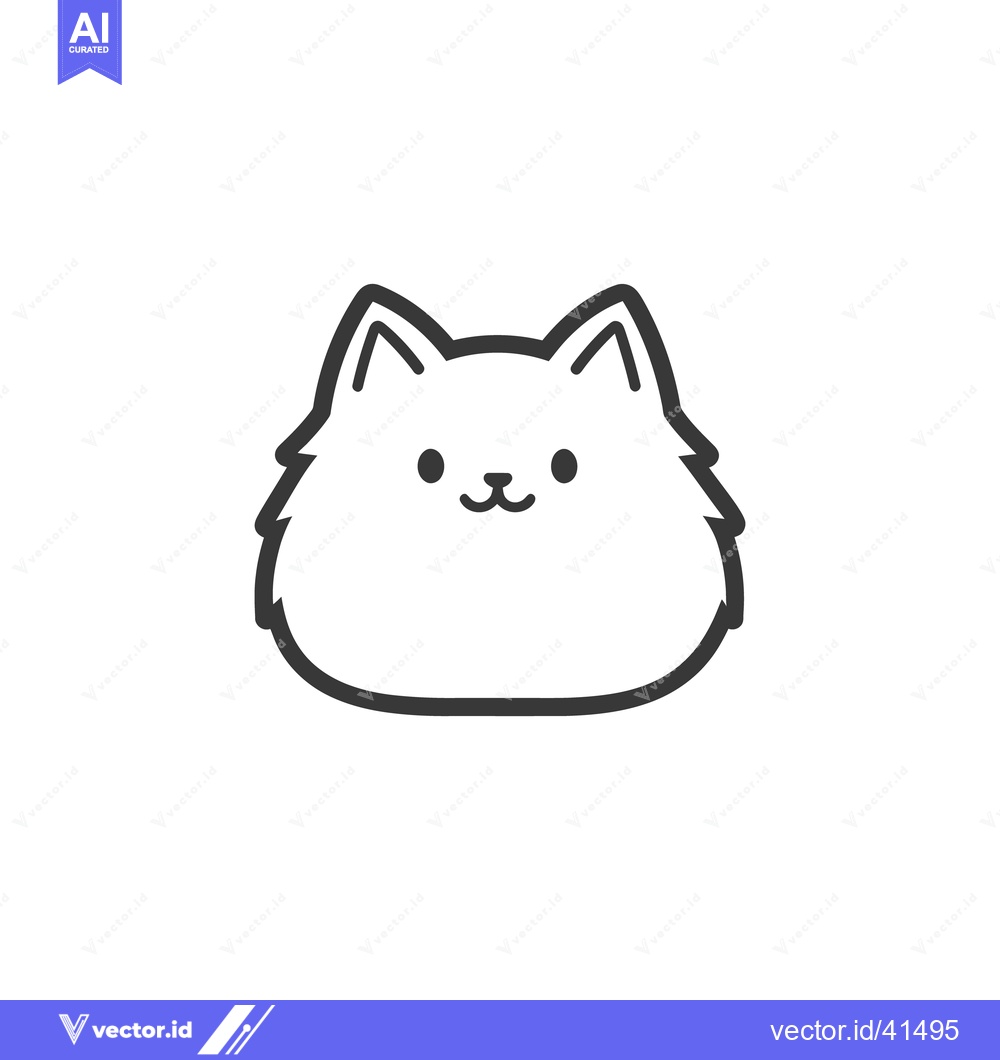 Premium Vector of A simplified black and white illustration of a fluffy cat face
